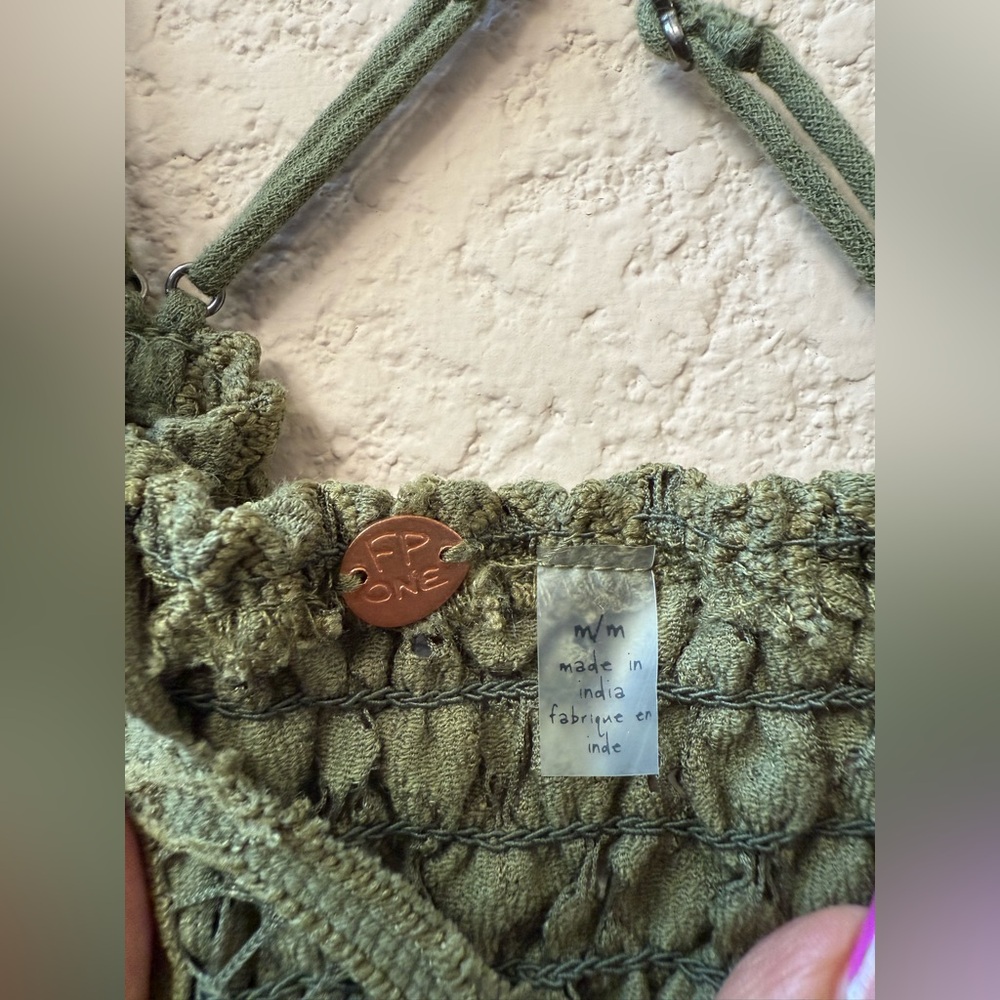 NWT Free People Adella Crochet Lace Top in Olive Green Sz M - Picture 3 of 8